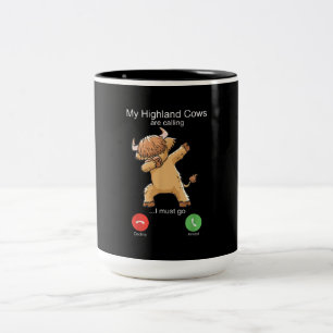 Scottish Highland Cow is Calling Two-Tone Coffee Mug