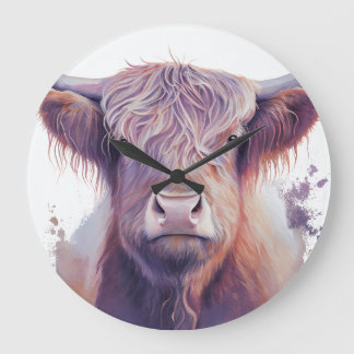 Scottish highland cow large clock