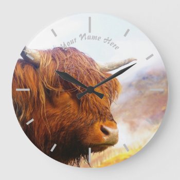 Scottish Highland Cow Large Clock by customizedgifts at Zazzle