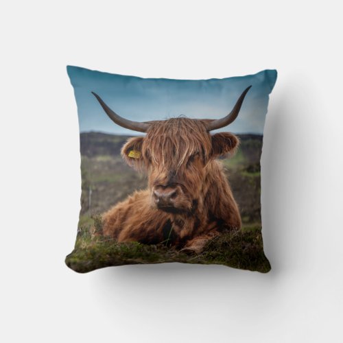 Scottish Highland Cow Longhorn Bull Rancher Throw Pillow