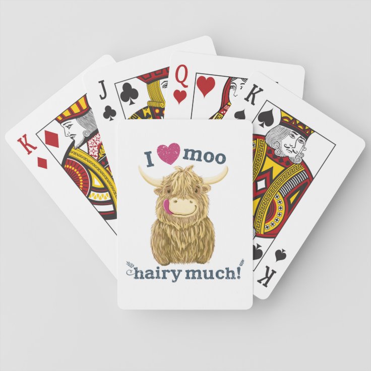 Scottish Highland Cow Loves You Hairy Much Playing Cards Zazzle