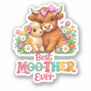 Scottish Highland Cow Mom Happy Mother's Day  Sticker