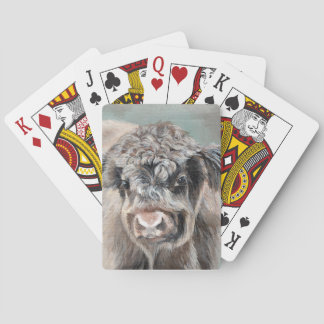 Scottish Highland Cow on Green Poker Cards