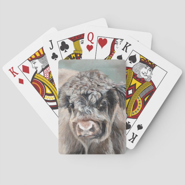 Scottish Highland Cow on Green Poker Cards (Back)