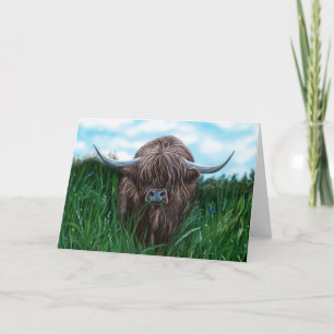 Scottish Highland Cow Painting Card