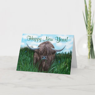 Scottish Highland Cow Painting Holiday Card