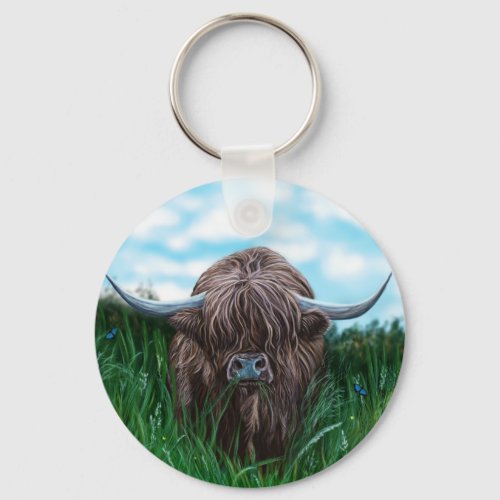 Scottish Highland Cow Painting Keychain