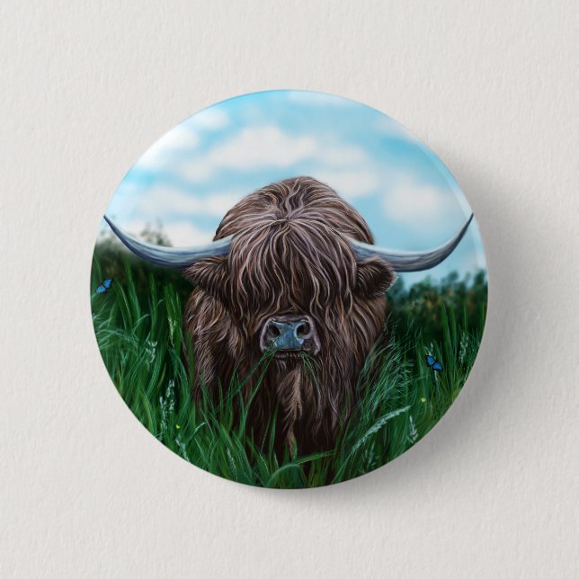 Scottish Highland Cow Painting Pinback Button (Front)