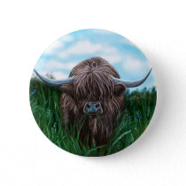 Scottish Highland Cow Painting Pinback Button