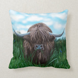 Scottish Highland Cow Painting Throw Pillow