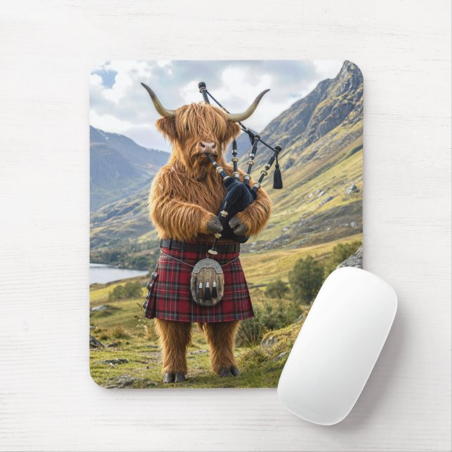 Scottish Highland Cow Playing the Bagpipes Mouse Pad (With Mouse)