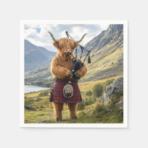 Scottish Highland Cow Playing the Bagpipes Napkins