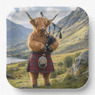 Scottish Highland Cow Playing the Bagpipes Paper Plates