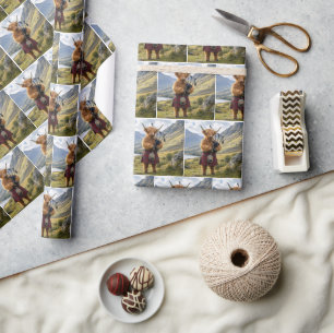 Scottish Highland Cow Playing the Bagpipes Wrapping Paper