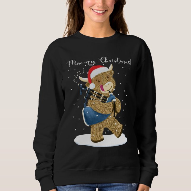 Scottish Highland Cow Plays Christmas Bagpipes Sweatshirt (Front)