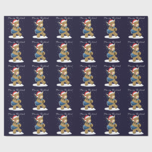 Scottish Highland Cow Plays Christmas Bagpipes Wrapping Paper