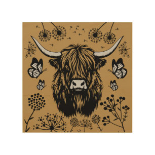 Scottish Highland Cow Portrait Wood Wall Art