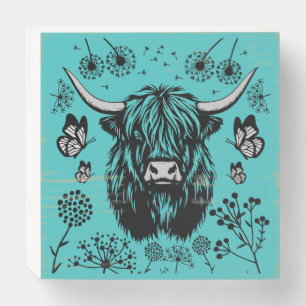 Scottish Highland Cow Portrait Wooden Box Sign