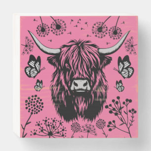 Scottish Highland Cow Portrait Wooden Box Sign