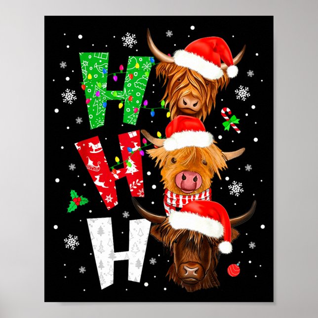 Scottish Highland Cow Print Ho Ho Ho Christmas Paj (Front)