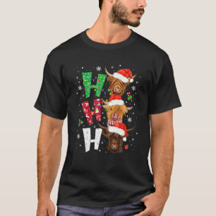 Scottish Highland Cow Print Ho Ho Ho Christmas Paj T-Shirt