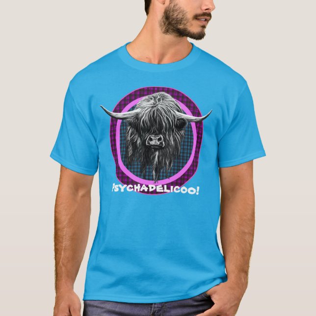 Scottish Highland Cow. Psychadelicoo! T-Shirt (Front)