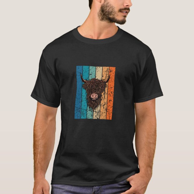 Scottish Highland Cow Retro T-Shirt (Front)