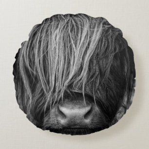 Scottish Highland Cow, Scotland Round Pillow