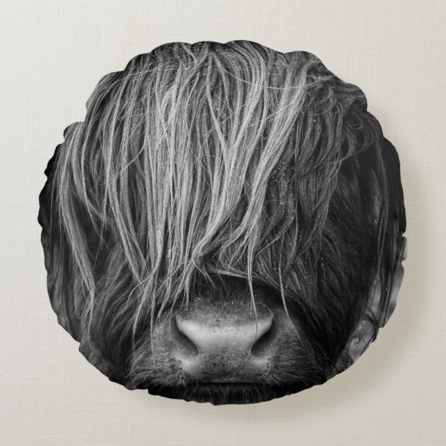 Scottish Highland Cow, Scotland Round Pillow (Front)