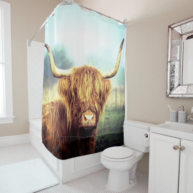 Scottish Highland Cow Shower Curtain (In Situ)
