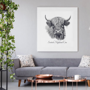 Scottish Highland Cow Sketch customizable Poster