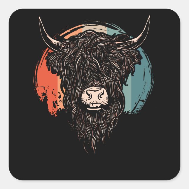 Scottish Highland Cow Square Sticker (Front)