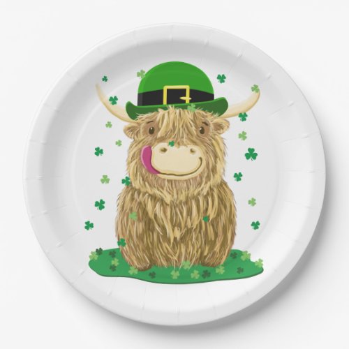 Scottish Highland Cow St Patricks Day Shamrocks Paper Plates