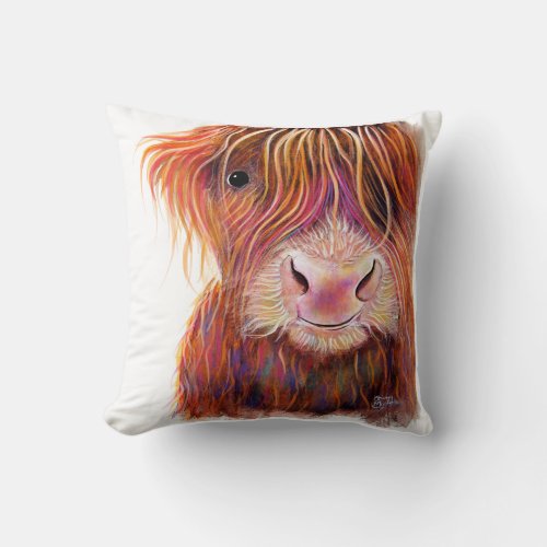 SCoTTiSH HigHLaND CoW  THe KiD 2  by SHiRLeY Mac Throw Pillow