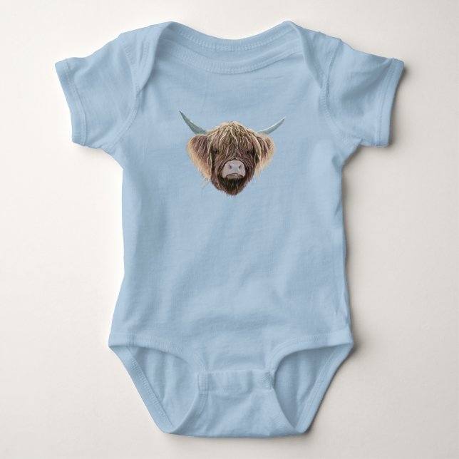 Scottish Highland Cow Wee Charlie Fluffy Ears Baby Bodysuit (Front)
