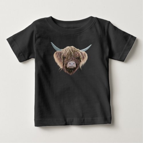 Scottish Highland Cow Wee Charlie Fluffy Ears Baby T_Shirt