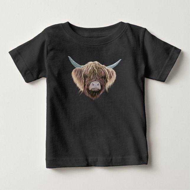 Scottish Highland Cow Wee Charlie Fluffy Ears Baby T-Shirt (Front)