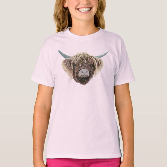 Scottish Highland Cow Wee Charlie Fluffy Ears T-Shirt (Front)