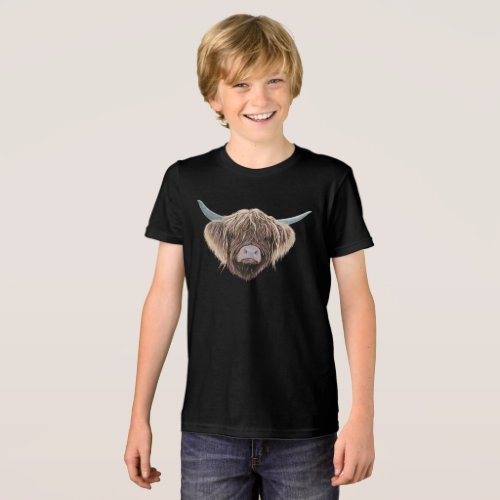 Scottish Highland Cow Wee Charlie Fluffy Ears Tri_Blend Shirt