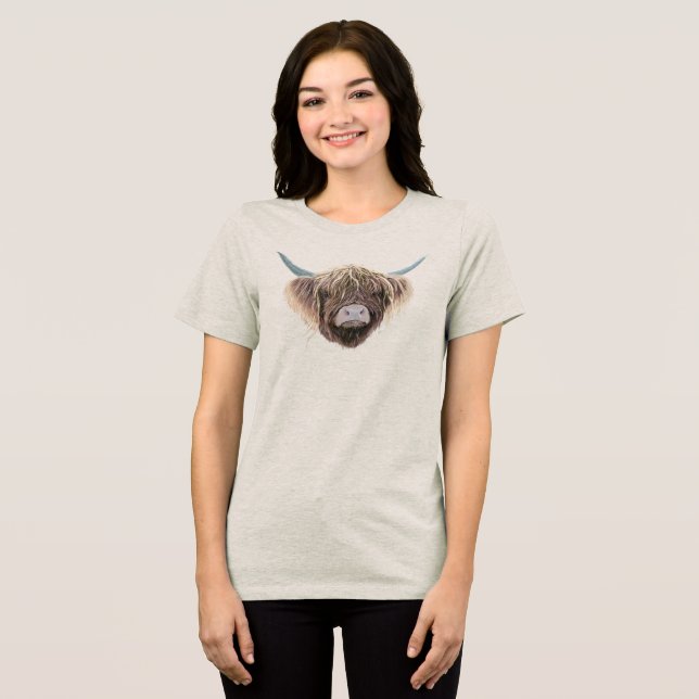 Scottish Highland Cow Wee Charlie Fluffy Ears Tri-Blend Shirt (Front Full)