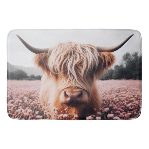 Scottish Highland Cow Wildflower Field Bath Mat