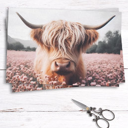 Scottish Highland Cow Wildflower Field Decoupage Tissue Paper