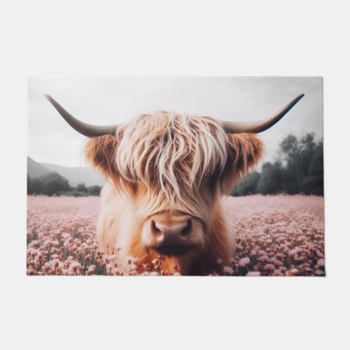 Scottish Highland Cow Wildflower Field Doormat