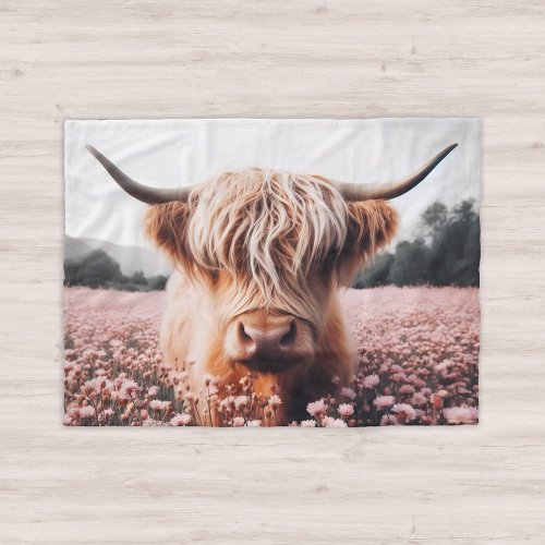 Scottish Highland Cow Wildflower Field Fleece Blanket