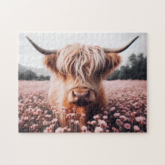 Scottish Highland Cow Wildflower Field Jigsaw Puzzle (Horizontal)