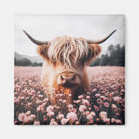 Scottish Highland Cow Wildflower Field