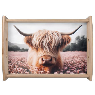 Scottish Highland Cow Wildflower Field Serving Tray