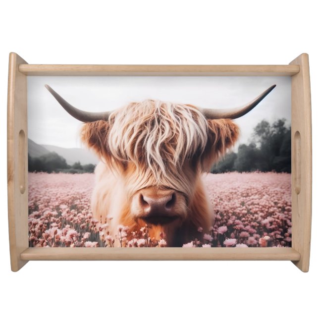 Scottish Highland Cow Wildflower Field Serving Tray (Front)