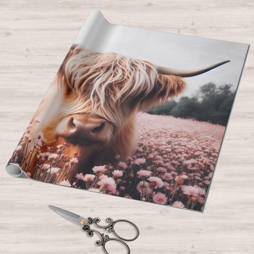 Scottish Highland Cow Wildflower Field Wrapping Paper