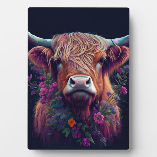Scottish Highland Cow with flowers Plaque